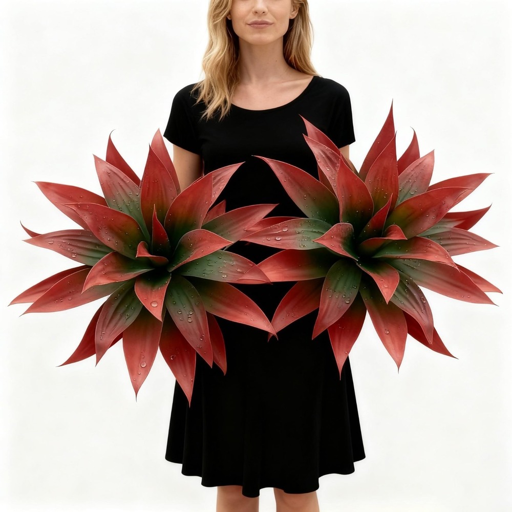 2 Large Artificial Agave Succulent Stems 20" Red Green Unpotted Decor Landscape